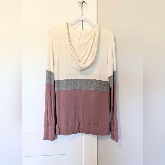 Market & Spruce Brena colorblock hooded knit pullover hoodie soft stretchy sz Lg - Picture 2 of 5